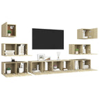 vidaXL TV Cabinet Set 8 Piece Home Indoor Living Room Hanging Wall-Mounted Stereo Plasma HiFi Cabinet TV Unit Furniture Sonoma Oak Engineered Wood