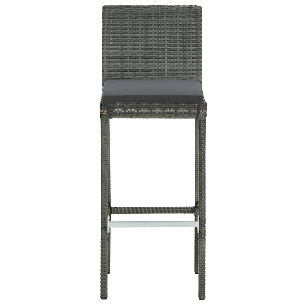 vidaXL Garden Bar Stools with Cushions (2 pcs Set) - Outdoor is High-Top Stools with UV-Resistant Poly Rattan Frames and Removable Cushion Covers - Gray & Anthracite Color Combo.