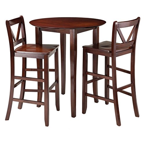 Ergode Wood Summit 3-Piece Pub Table Set | Modern Retro Style | Sturdy Wood Composite Tabletop | Adjustable Swivel Stools | Chrome Plated Finish (94385-VV)