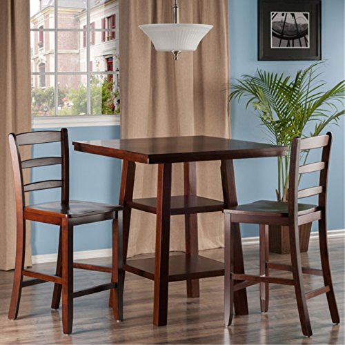 Ergode Obsidian 3-Piece Counter Table Set | Sleek Design | Black Veneer Top | Easy Assembly | 2 Black Square-Leg Stools | (94312-VV)