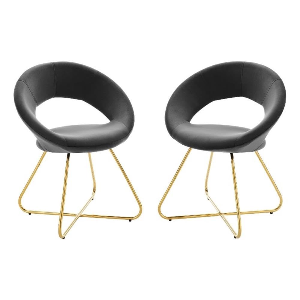Modway Nouvelle 19" Velvet Dining Chairs in Gold/Charcoal (Set of 2)