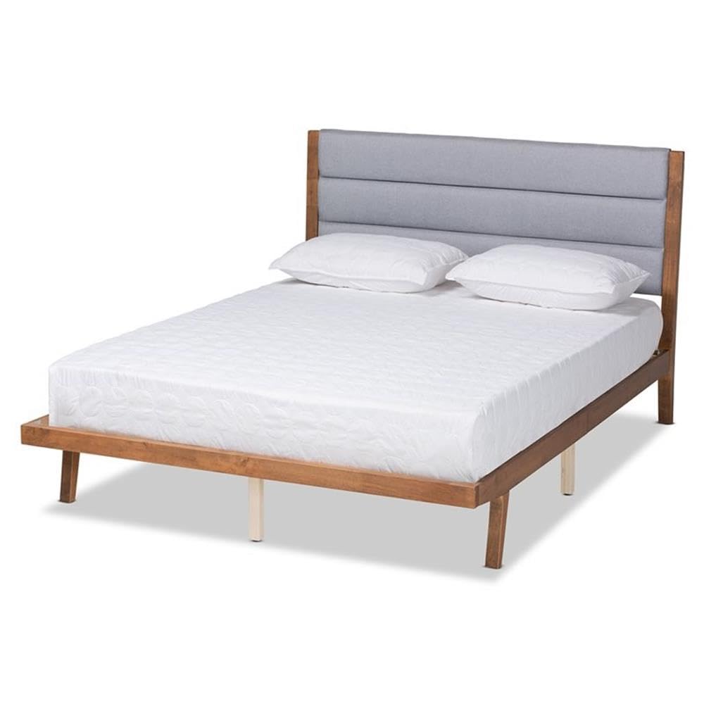 Baxton Studio Jarlan Modern and Contemporary Transitional Grey Fabric Upholstered and Walnut Brown Finished Wood King Size Platform Bed