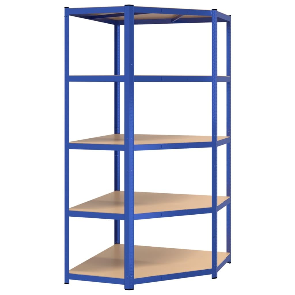 Vidaxl 5-Layer Corner Shelf In Blue – Galvanized Steel And Engineered Wood Industrial Style Storage Unit For Home Or Commercial Use