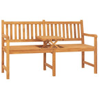 vidaXL Brown 3-Seater Garden Bench with Pop-Up Table - Solid Teak Wood - Farmhouse Style Outdoor Patio Pool Deck Furniture with Armrests and Backrest - 59.1" x 24.6" x 35.4"