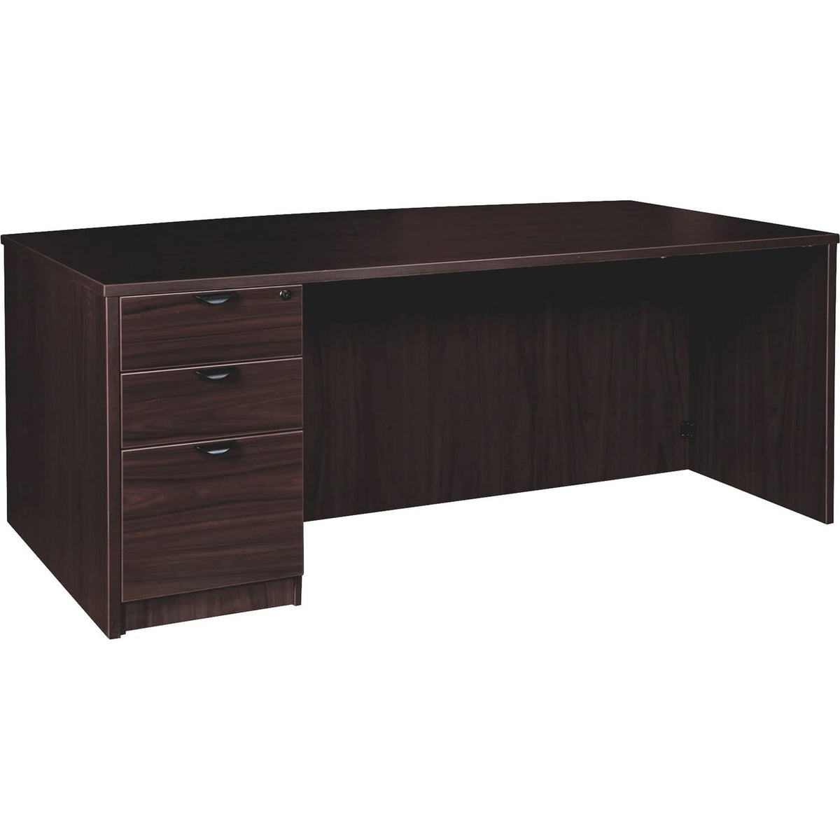 Lorell Prominence 2.0 Espresso Laminate Left-Pedestal Bowfront Desk