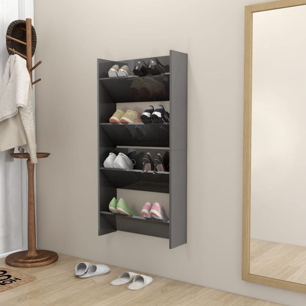 vidaXL Wall Shoe Cabinets 2 pcs High Gloss Gray 23.6"x7.1"x23.6" Engineered Wood
