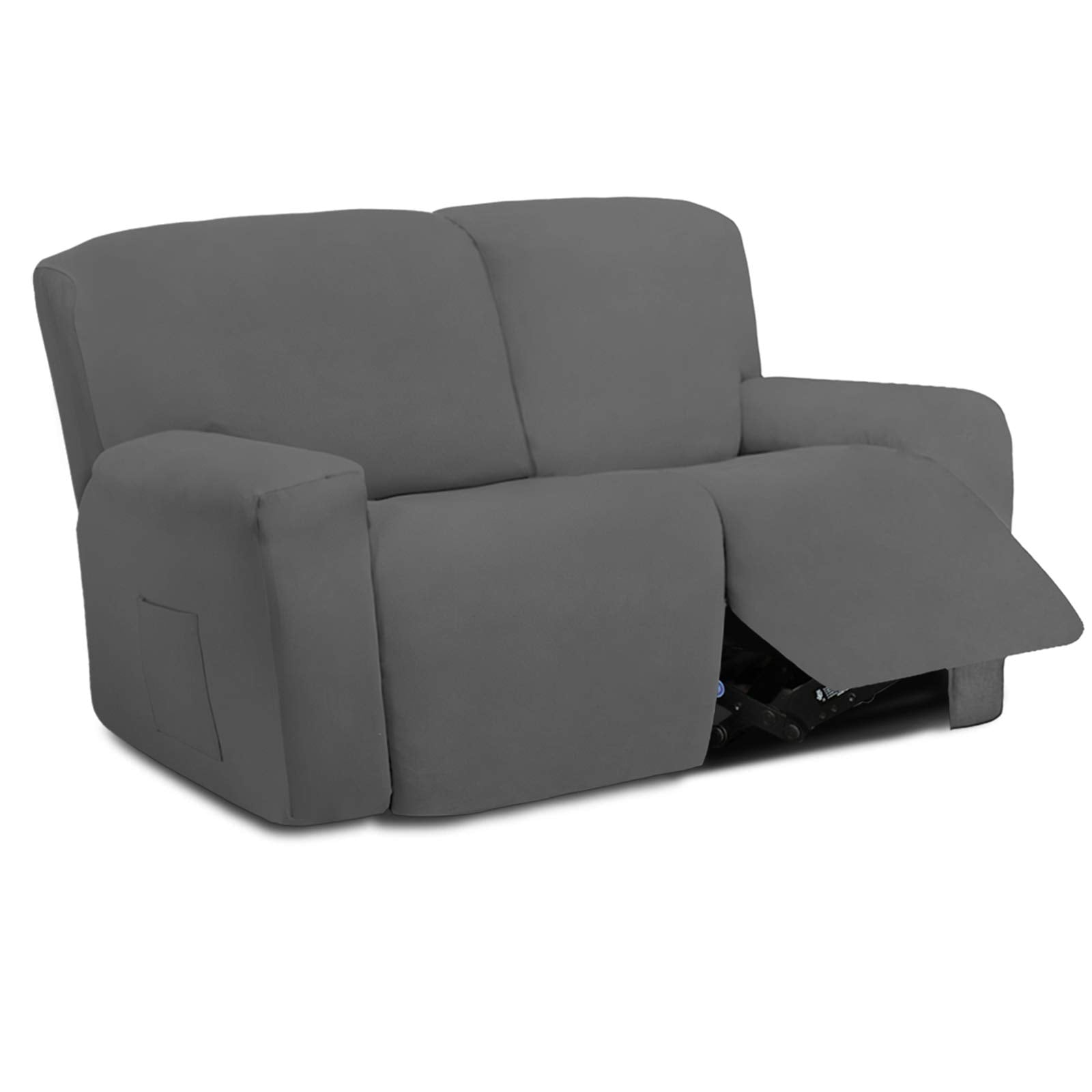 Easy-Going 6 Pieces Microfiber Stretch Sectional Recliner Sofa Slipcover Soft Fitted Fleece 2 Seats Couch Cover Washable Furniture Protector With Elasticity For Kids( Recliner Loveseat, Gray)
