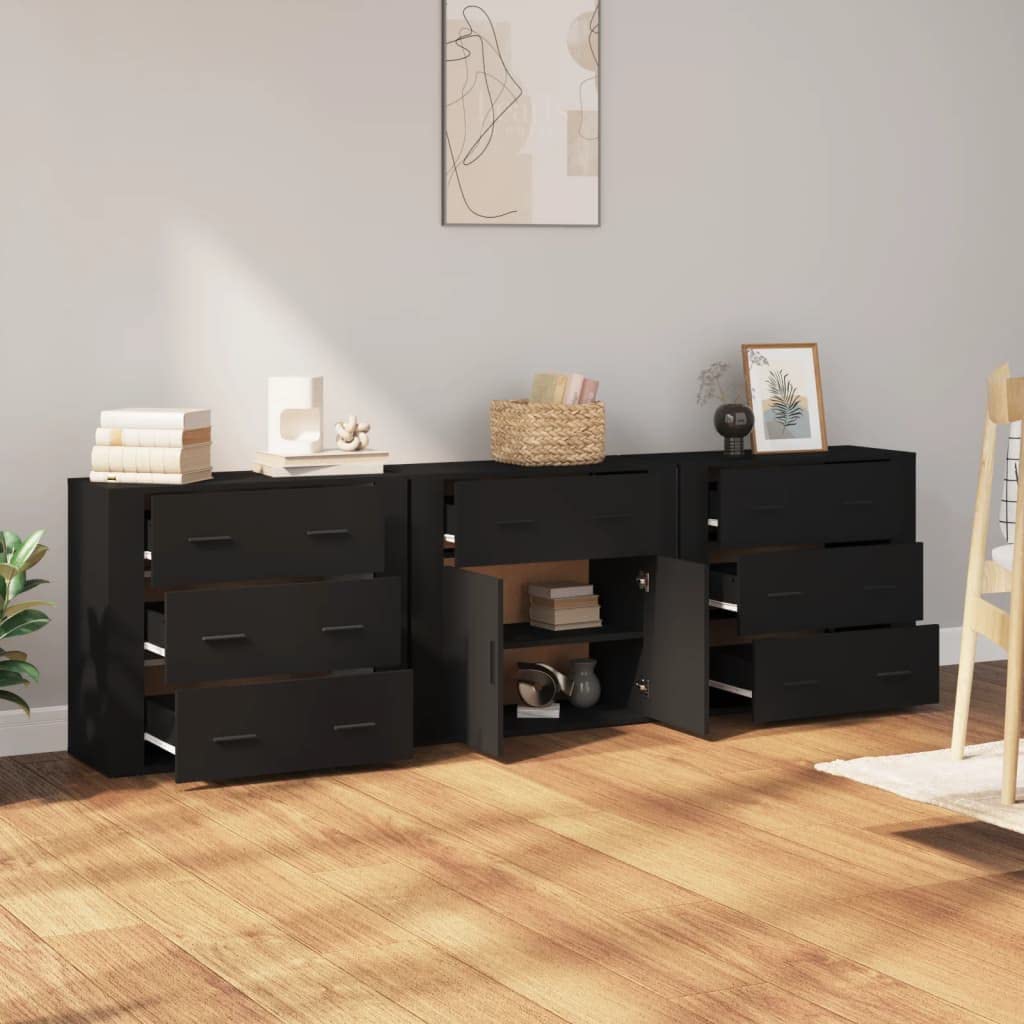 vidaXL Sideboards 3 pcs Black Engineered Wood
