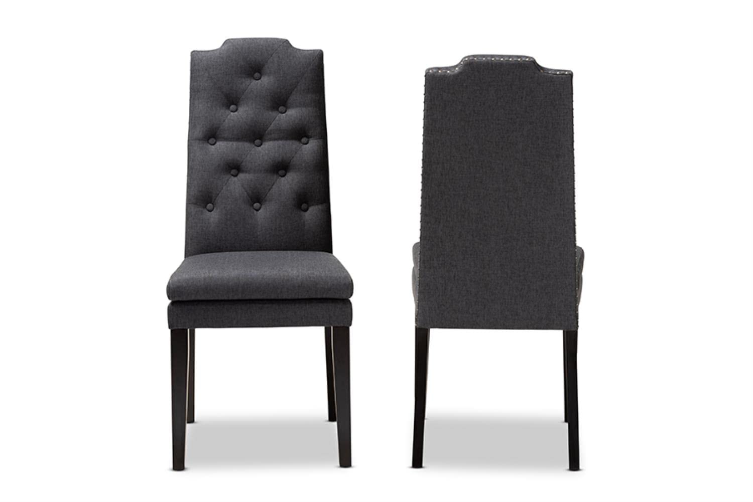 Baxton Studio Dylin Modern and Contemporary Charcoal Fabric Upholstered Button Tufted Wood Dining Chair Set