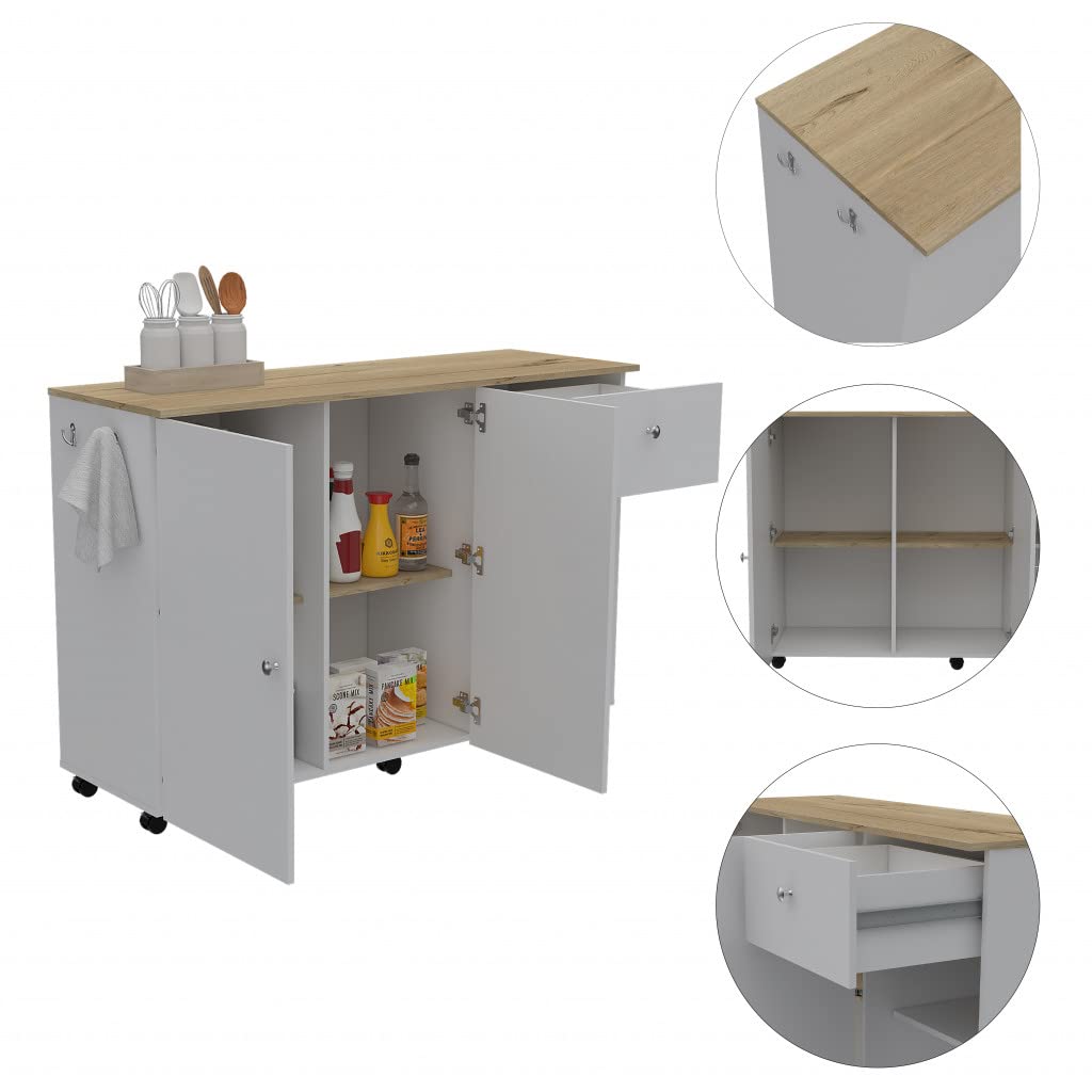 HomeRoots White - Pine Sleek and Modern White Pine Kitchen Island Cart