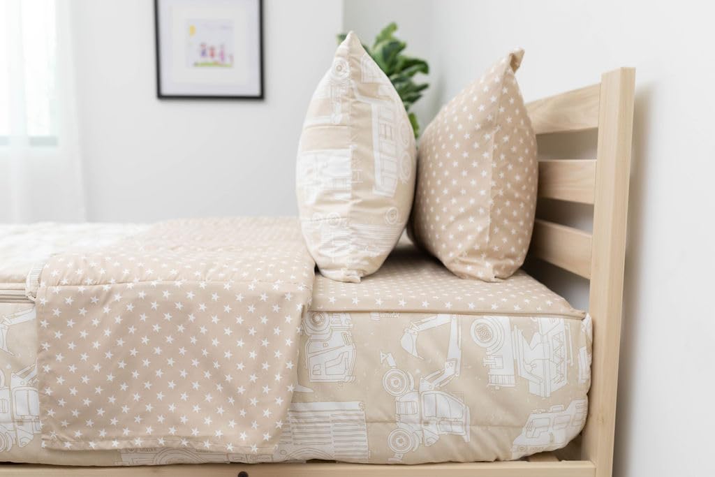 Beddy's Nod & Winks Full Size Kids Bedding Set - Mack Design, Tan 5-Piece Zipper Bedding Set with Mattress Cover, Sheets, and Co