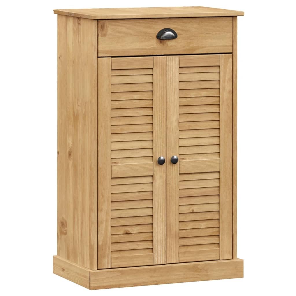 vidaXL VIGO Shoe Cabinet - Solid Wood Pine Shoe Storage with Shutter Door, 2 Shelves, 1 Drawer, Metal Accents, Honey Wax Finish