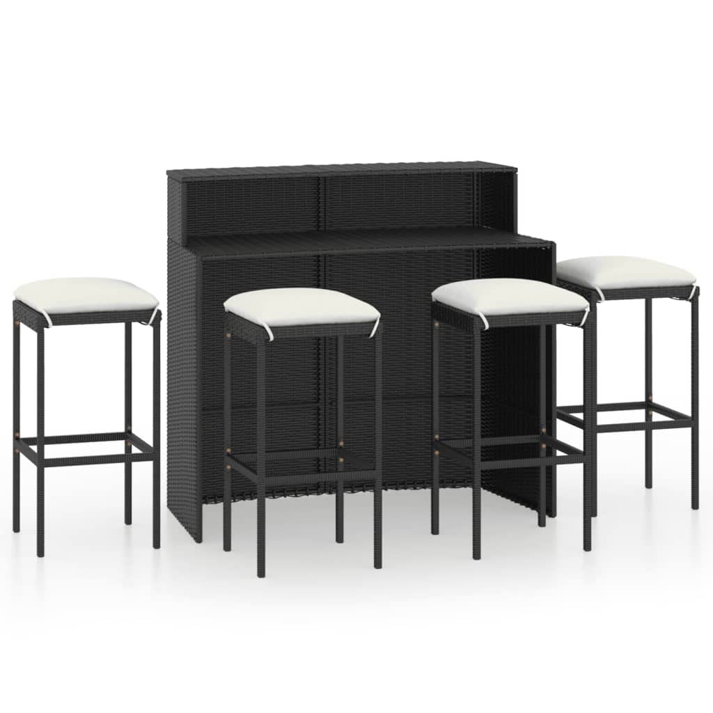 vidaXL Patio Bar Set 5 Piece, Bar Stool for Outdoor Garden Backyard, Bistro Set with Cushions, Bar Table, Farmhouse Modern Style, Black