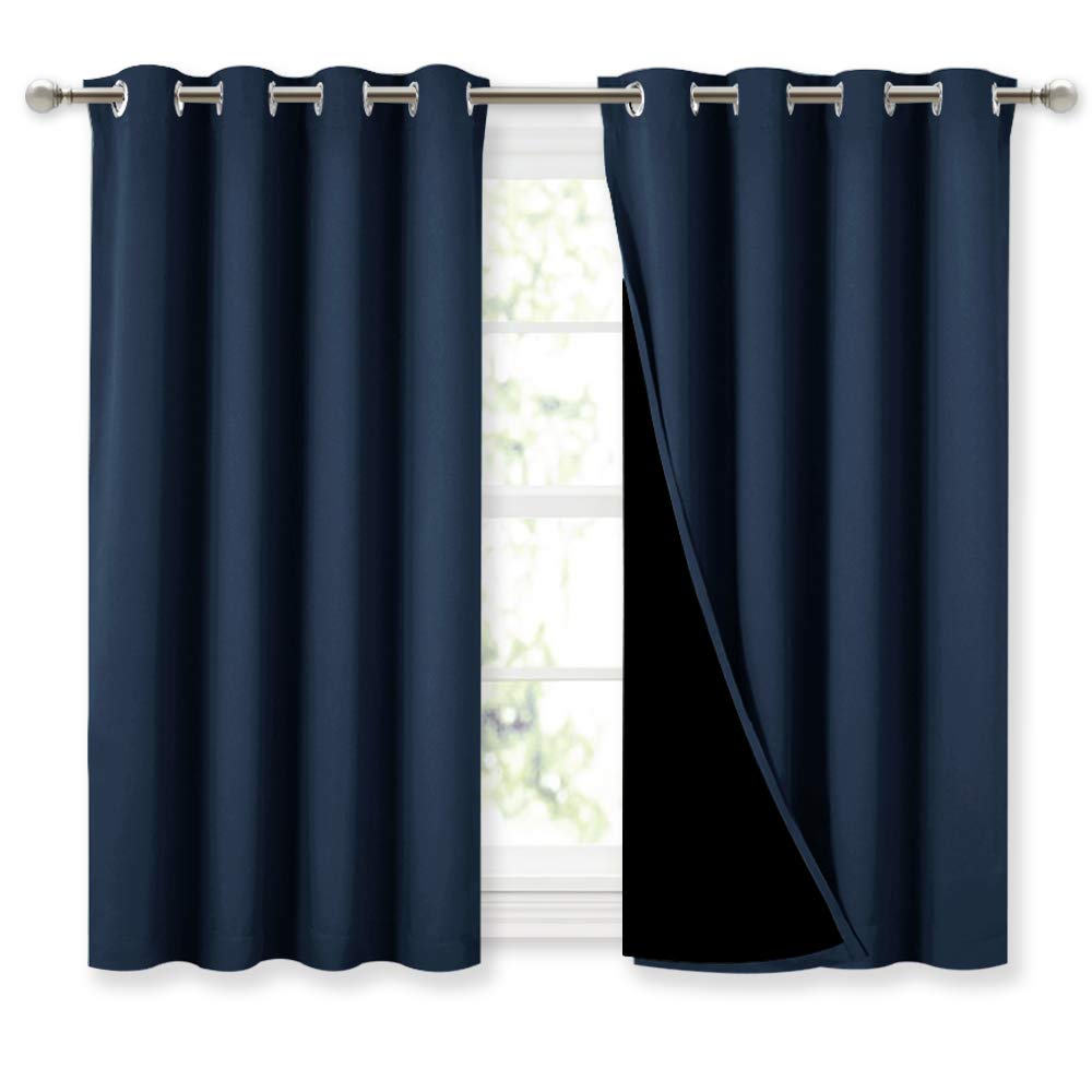 Nicetown 100% Blackout Curtains With Black Liners, Thermal Insulated 2-Layer Lined Drapes, Energy Efficiency Small Window Draper