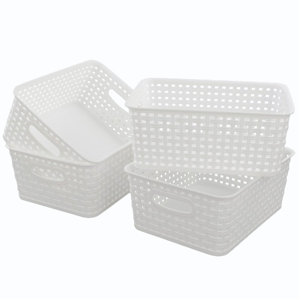 Lesbin White Plastic Weave Baskets, 4Pack