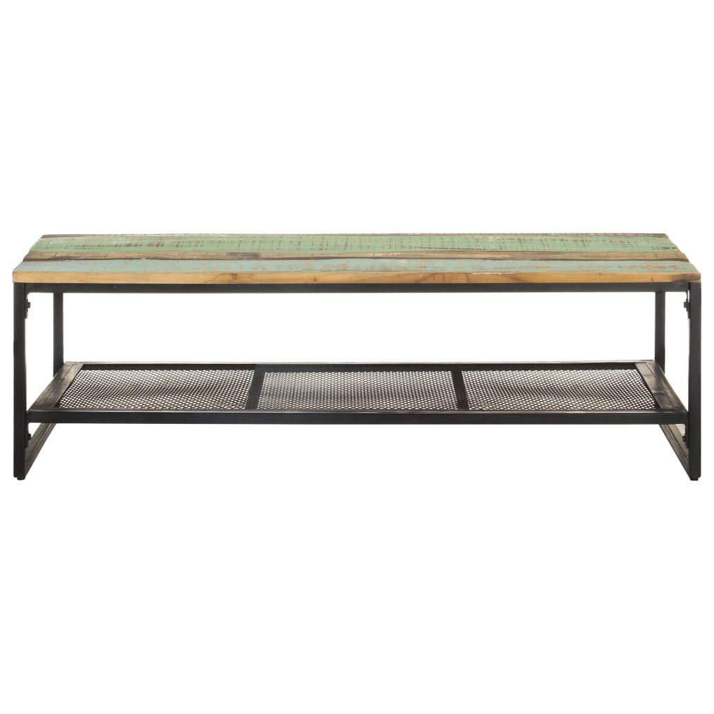 vidaXL Solid Reclaimed Wood Coffee Table with Iron Legs, Rustic Farmhouse Style, Extra Lower Shelf Storage Space, Nature Reclaimed Wood Color, Rectangular Shape, 43.3&quot;x23.6&quot;x13.8&quot; Dimensions
