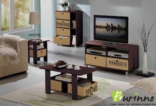 Furinno Entertainment Center W/2 Bin Drawers, Steam Beech/Black