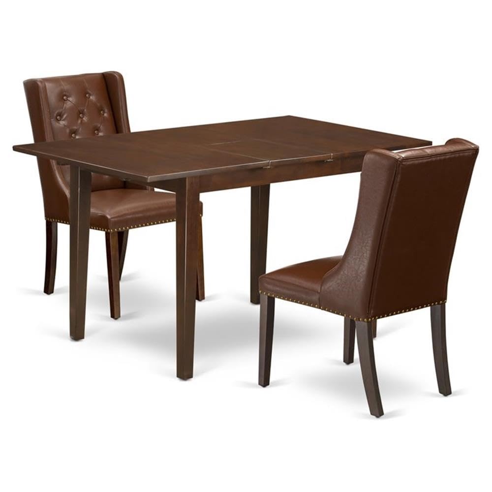 East West Furniture PSFO3-MAH-46 3 Piece Dining Table Set Contains a Rectangle Dinner Table with Butterfly Leaf and 2 Brown Faux