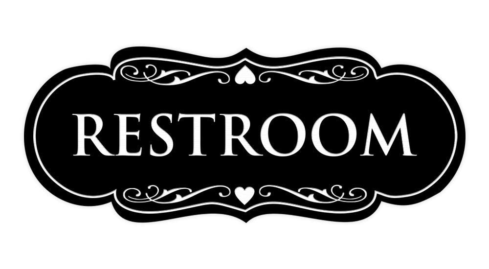 All Quality Designer Restroom Wall Or Door Sign - Bathroom Signage | Durable Plastic And Easy Installation | Black - Large (1 Pa