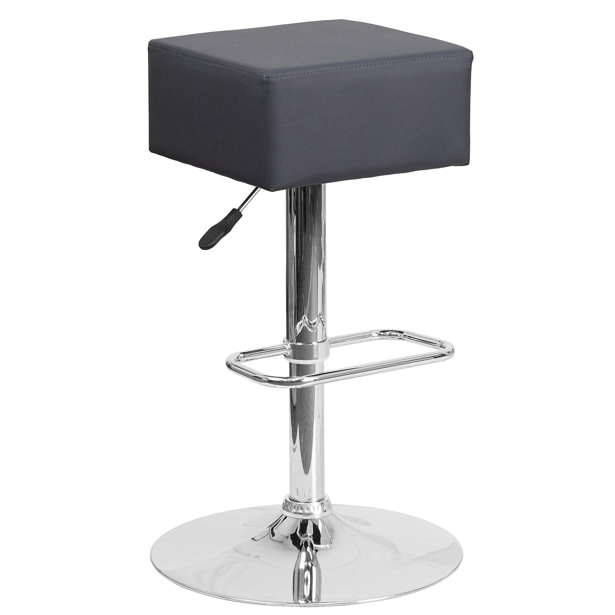 Flash Furniture Contemporary Gray Vinyl Adjustable Height Barstool With Square Seat And Chrome Base