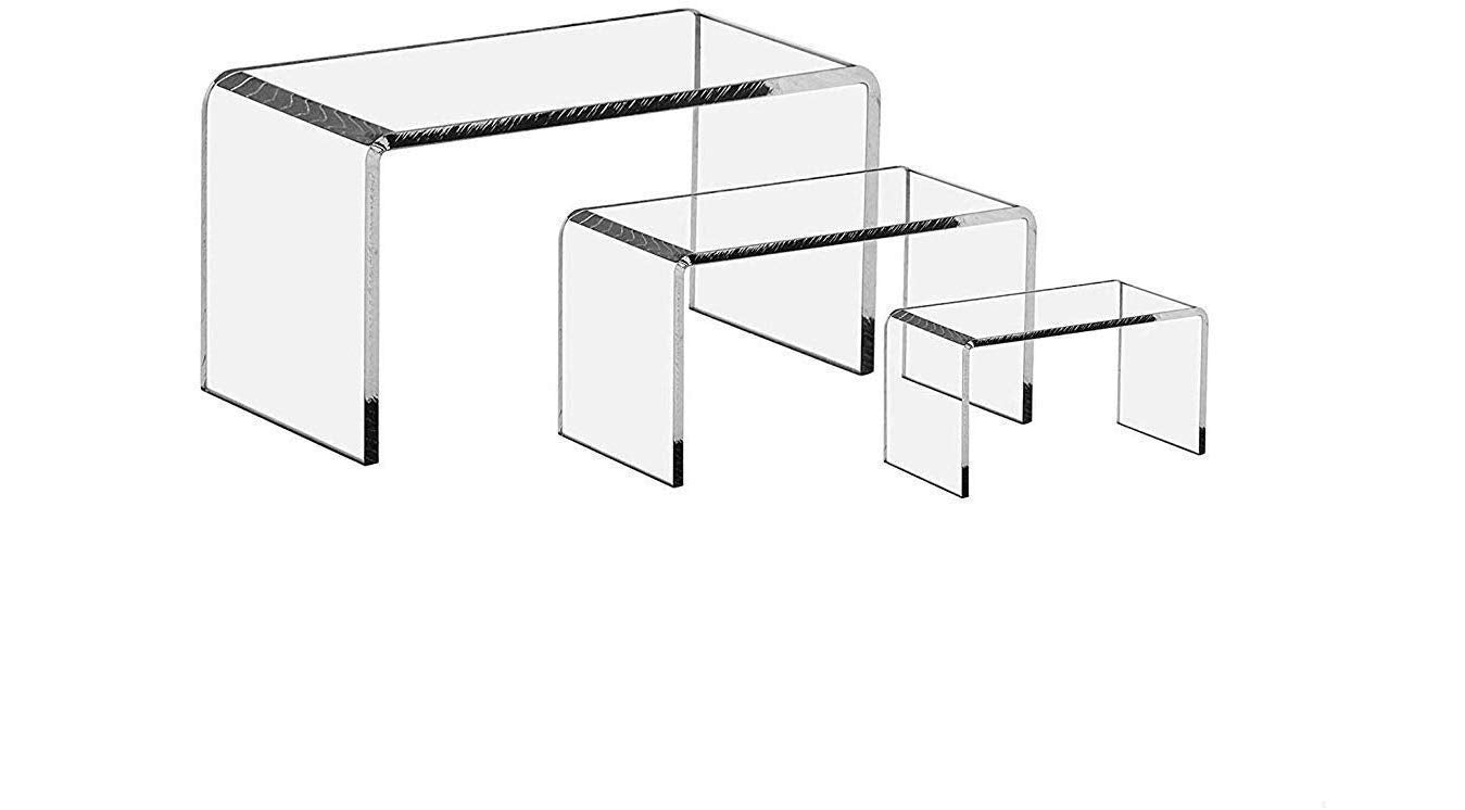 RJ Displays-3 Pieces Each Clear Acrylic risers Display Stand to Showcase Jewelry, Gifts & Collectibles in Sizes 5 3/8'' inch, 6 
