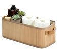 Clavorae Bamboo Woven Toilet Tank Basket with PU Handles, Storage Basket for Bathroom, Holds 3 Toilet Paper Rolls, Narrow Wicker