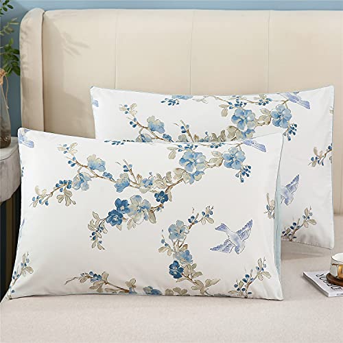 You Sa Flowers And Birds Print Pillow Covers Bed Pillowcases Envelope Closure End Pillow Encasement (King,Color-14)