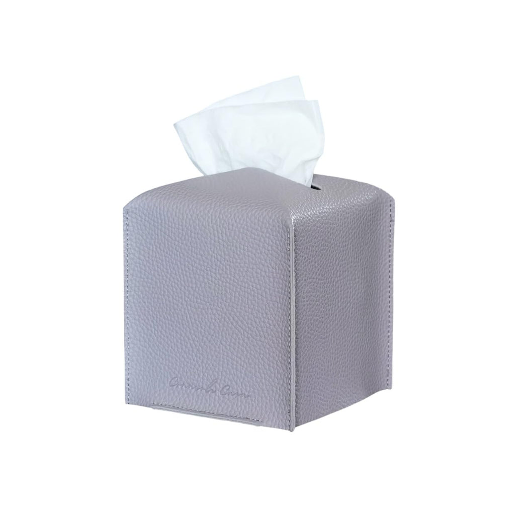 Connsole Casa Premium PU Leather Tissue Box Holder - Elegant Hotel-Style Grey Tissue Box Cover for Enhanced D  cor of Home, Offi