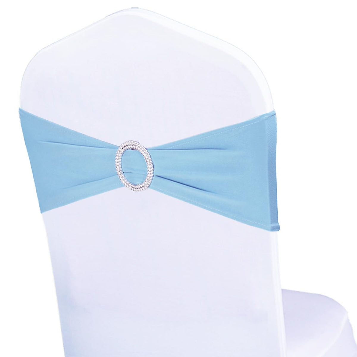 Wensinl Pack Of 50 Stretch Baby Blue Chair Sashes For Wedding, Elastic Chair Bands With Buckle Slider, Spandex Chair Bows For Pa