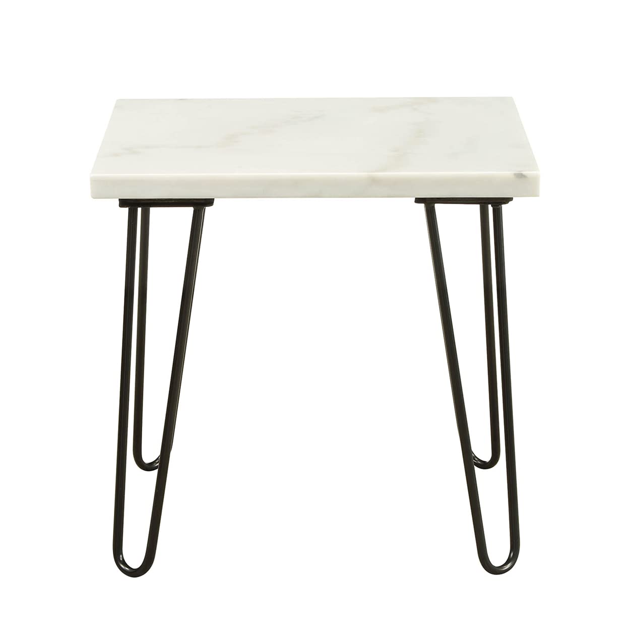 acme Telestis End Table, White Marble & Black/Industrial/White Marble & Black