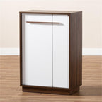 Baxton Studio Mette Mid-Century Modern Two-Tone White and Walnut Finished 5-Shelf Wood Entryway Shoe Cabinet