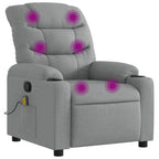 vidaXL Light Grey Massage Recliner Armchair - Fabric Single Sofa with Cup Holders, Side Pocket, Vibration Massage, Manual Recline