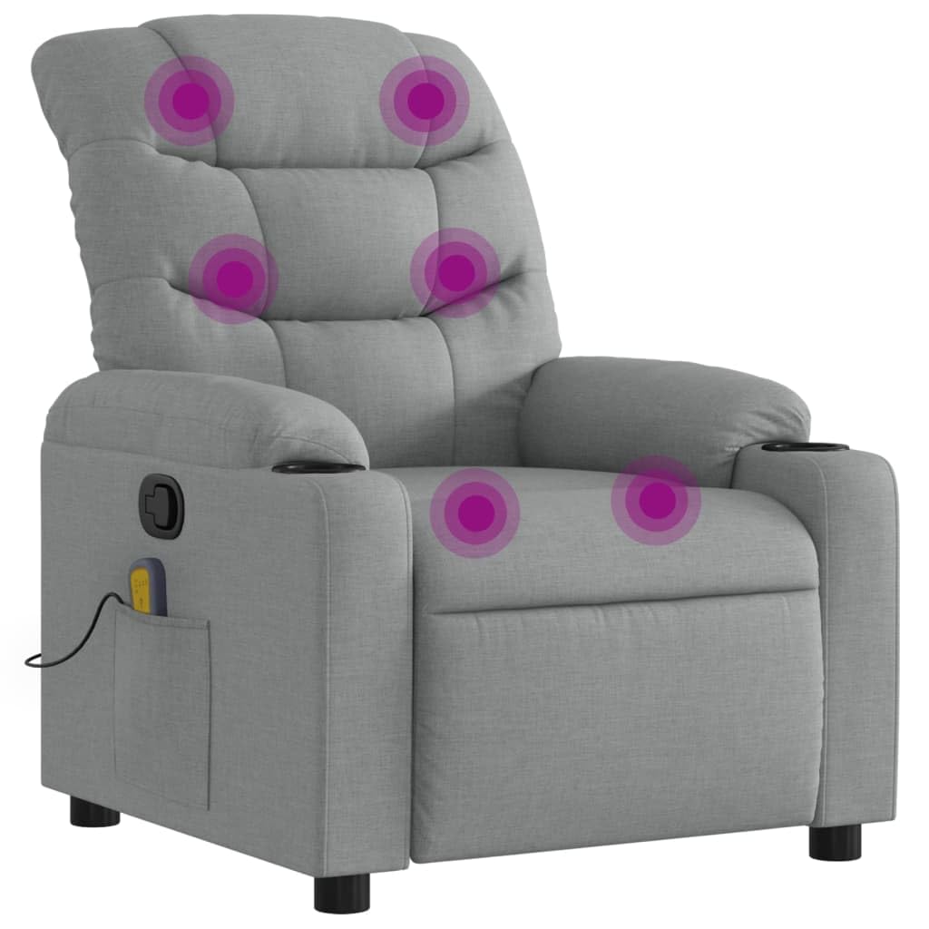vidaXL Fabric Massage Recliner Chair for Elderly - Light Gray, Manual Recline, Vibrating Massage, Cup Holders, Side Pocket, Soli