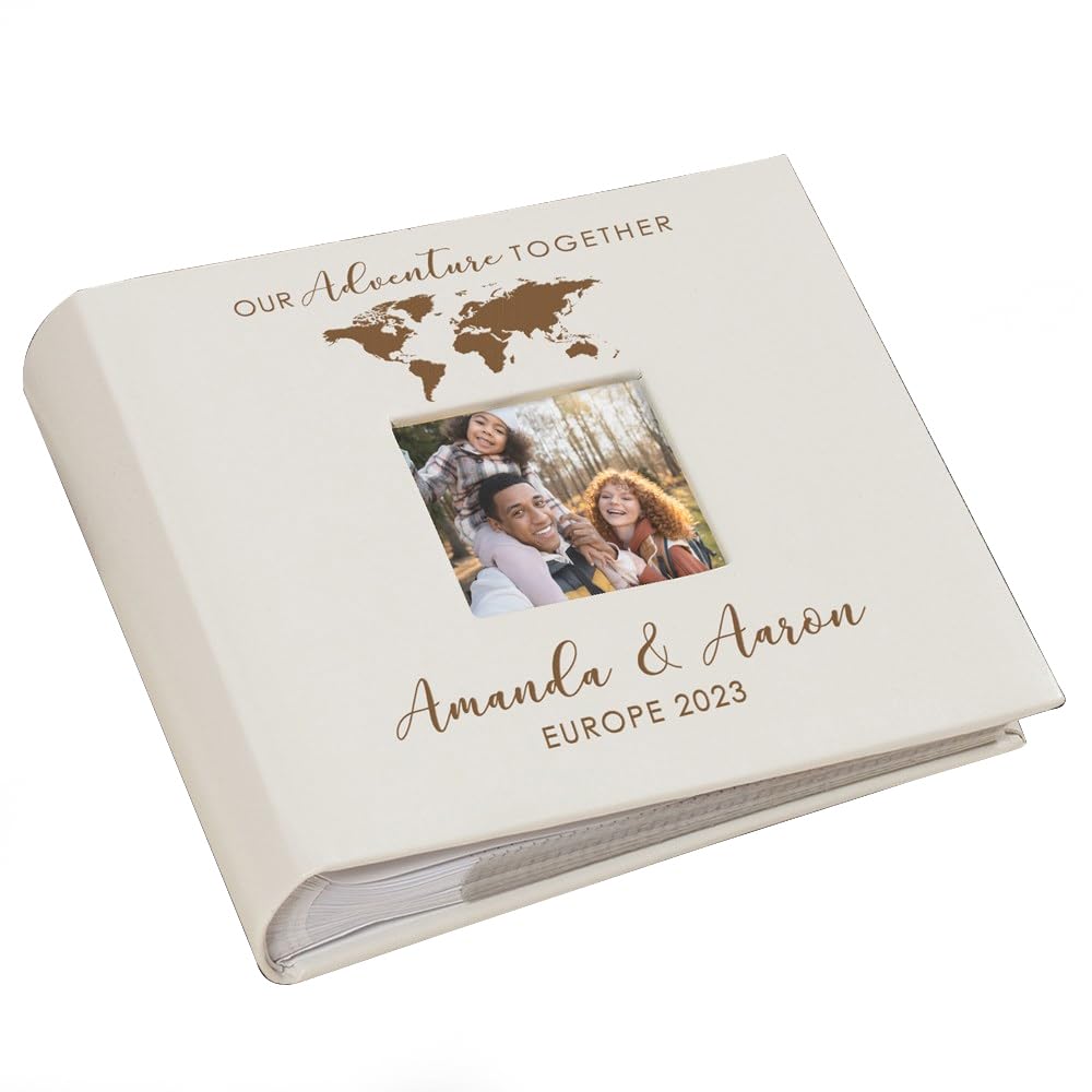 Personalized Photo Album, Custom Engraved Picture Album, Holds 200 4 x 6 Photos, Leatherette and Laser Engraved Scrapbook, Adven