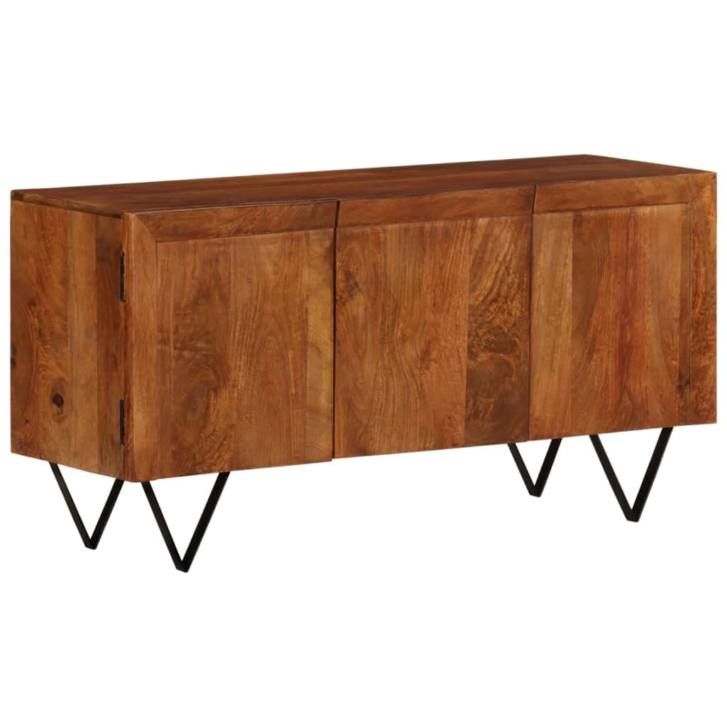 vidaXL Solid Mango Wood Sideboard with V-Shaped Steel Legs - Spacious Rustic Cabinet for Living Room, Lounge Area