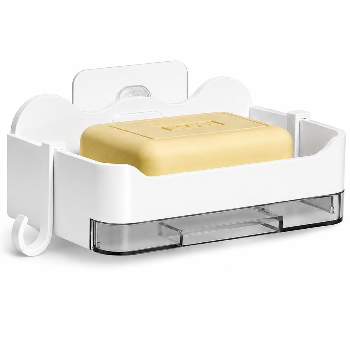 VAIZAR SelfAdhseive Bathroom Soap Holder with Drainage Tray Wall Mounted Soap Sponge Holder Organizer Accessories,Plastic (1, W