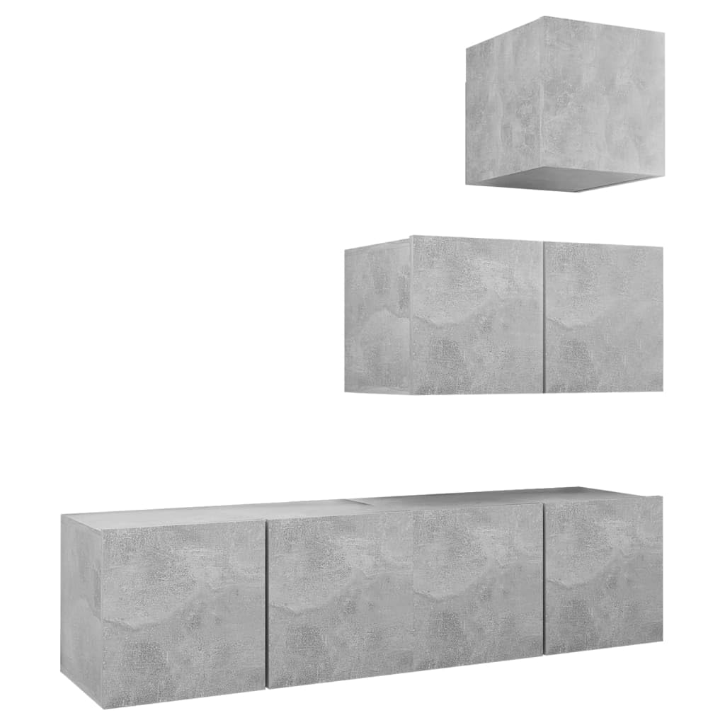 vidaXL TV Cabinet Set 4 Piece Home Indoor Hanging Wall-Mounted Stereo Plasma HiFi Cabinet TV Unit Furniture Concrete Gray Engineered Wood