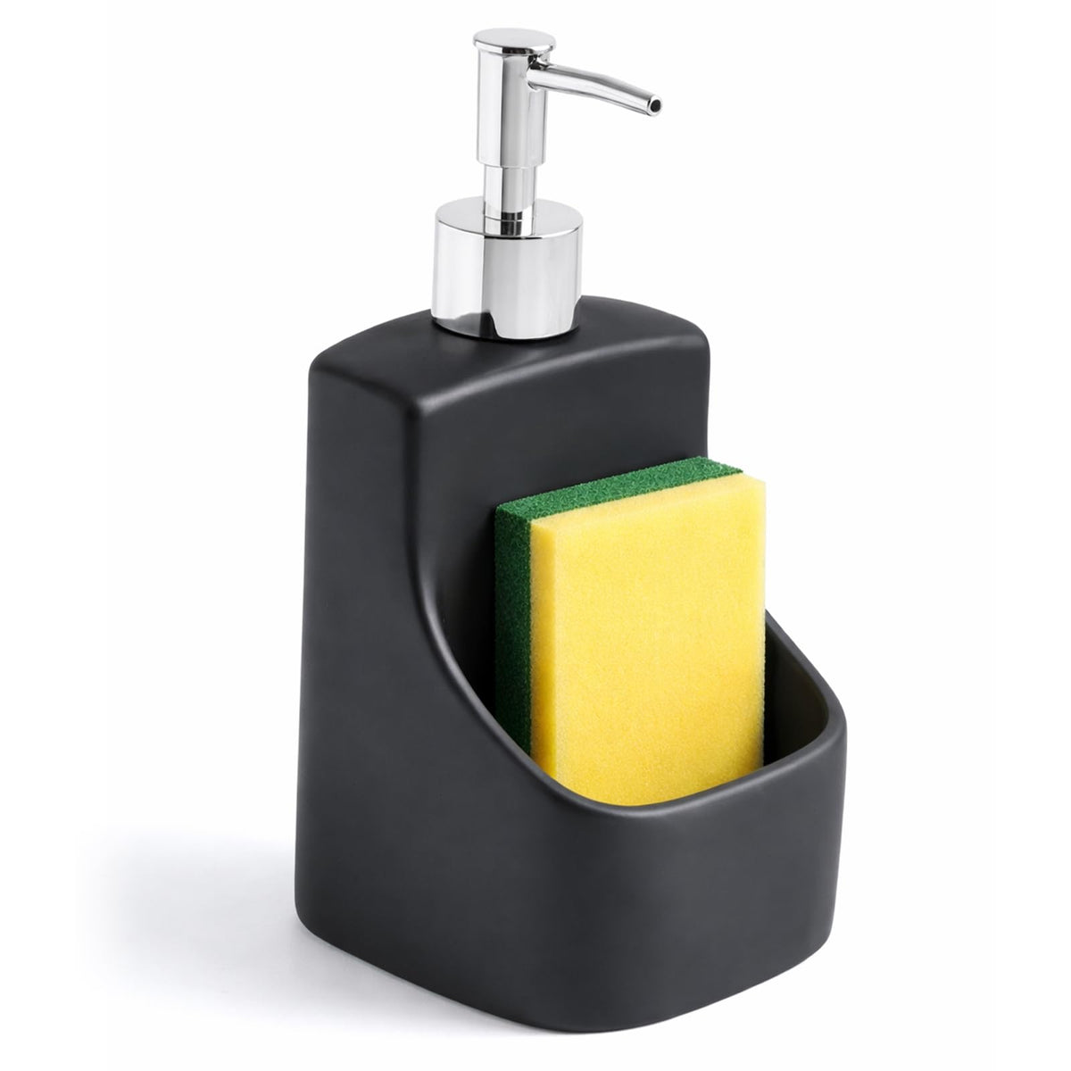 2 in 1 Soap Dispenser with Sponge Holder, Ceramic Kitchen Soap Dispenser with Builtin Organizer, Countertop Sink Caddy for Dish