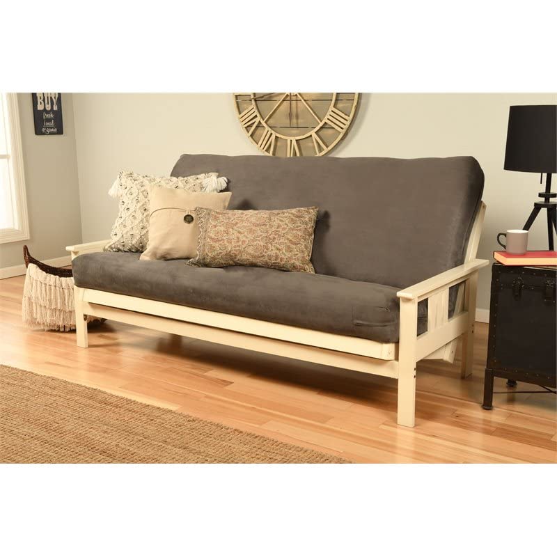 Kodiak Furniture Monterey Antique White Sofa with Suede Gray Fabric Mattress