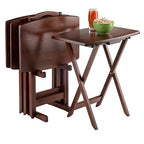 Ergode Darryl 5-Piece Antique Walnut Bed Tray and Snack Table Set - Foldable, Dining, Snacking, Work, Play - Solid Wood, Easy Care, Includes 4 Trays and Stand (23.63' W x 15.75' D x 25.5' H)