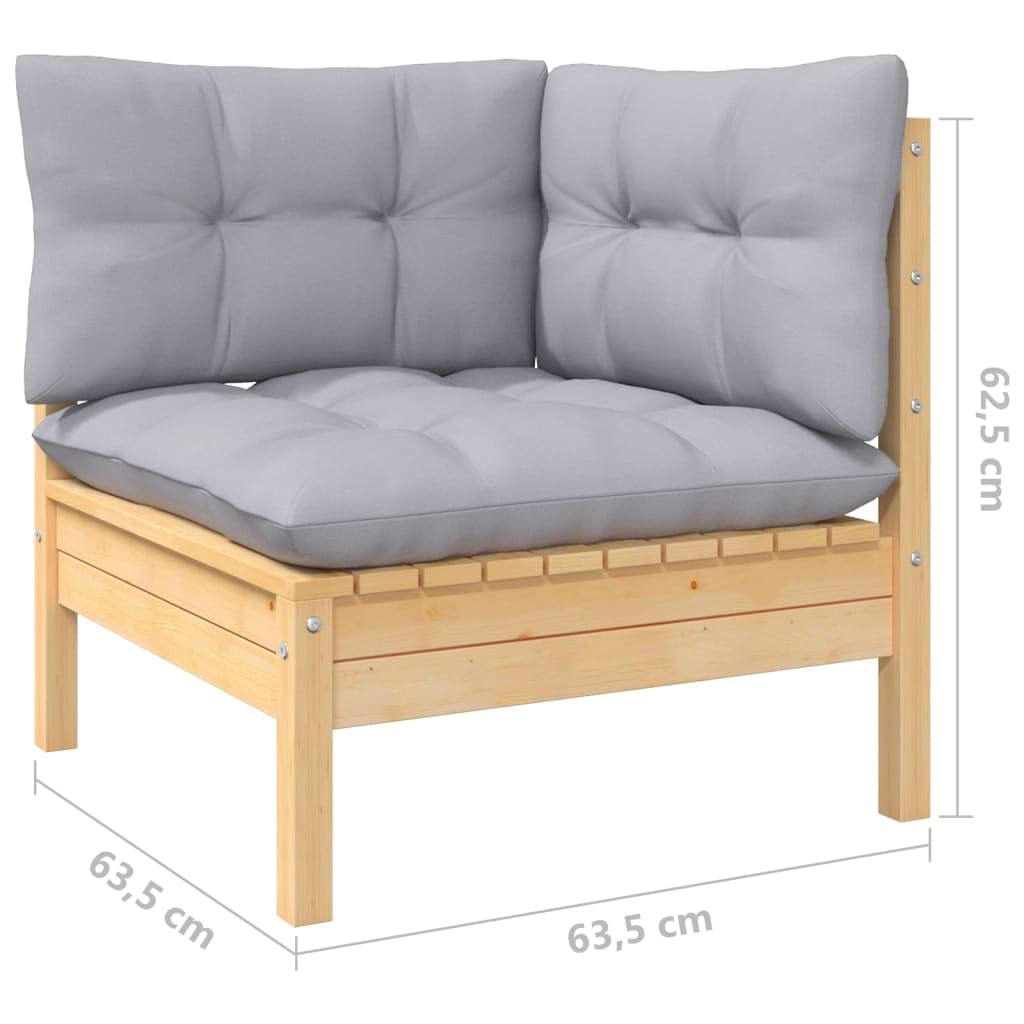 vidaXL Solid Pinewood Patio Lounge Set 3 Piece with Gray Cushions Garden Outdoor Lawn Yard Terrace Balcony Wooden Seat Seating Furniture