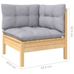 vidaXL Solid Pinewood Patio Lounge Set 3 Piece with Gray Cushions Garden Outdoor Lawn Yard Terrace Balcony Wooden Seat Seating Furniture