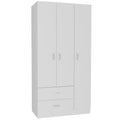 Tuhome Austral 3 Door Armoire with Drawers, Shelves, and Hanging Rod -White