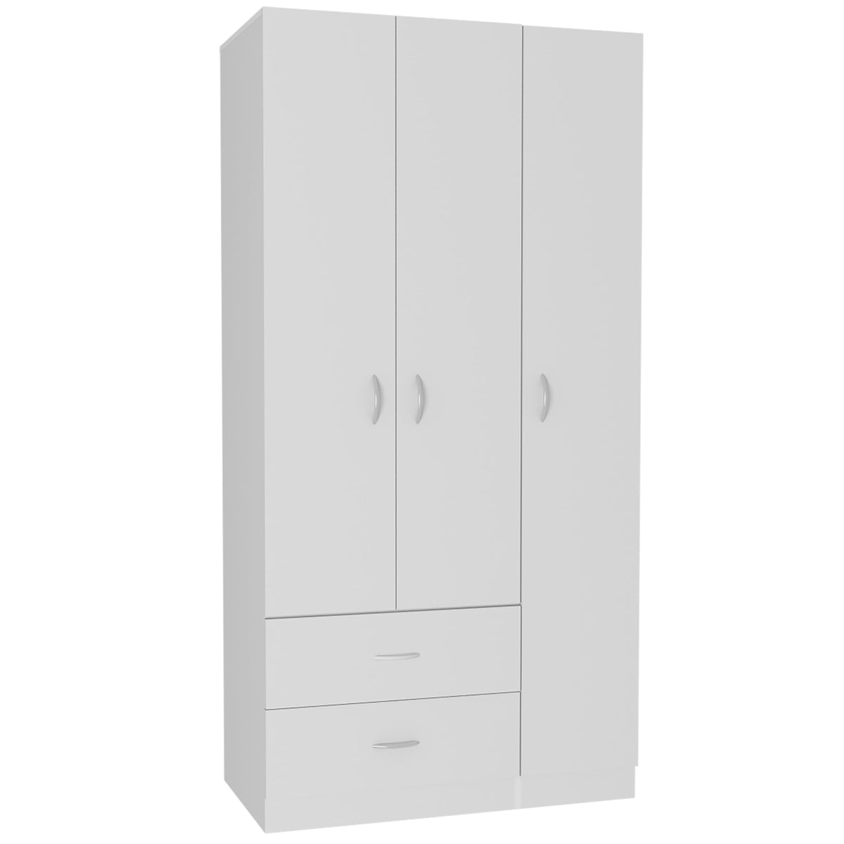 Tuhome Austral 3 Door Armoire with Drawers, Shelves, and Hanging Rod -White