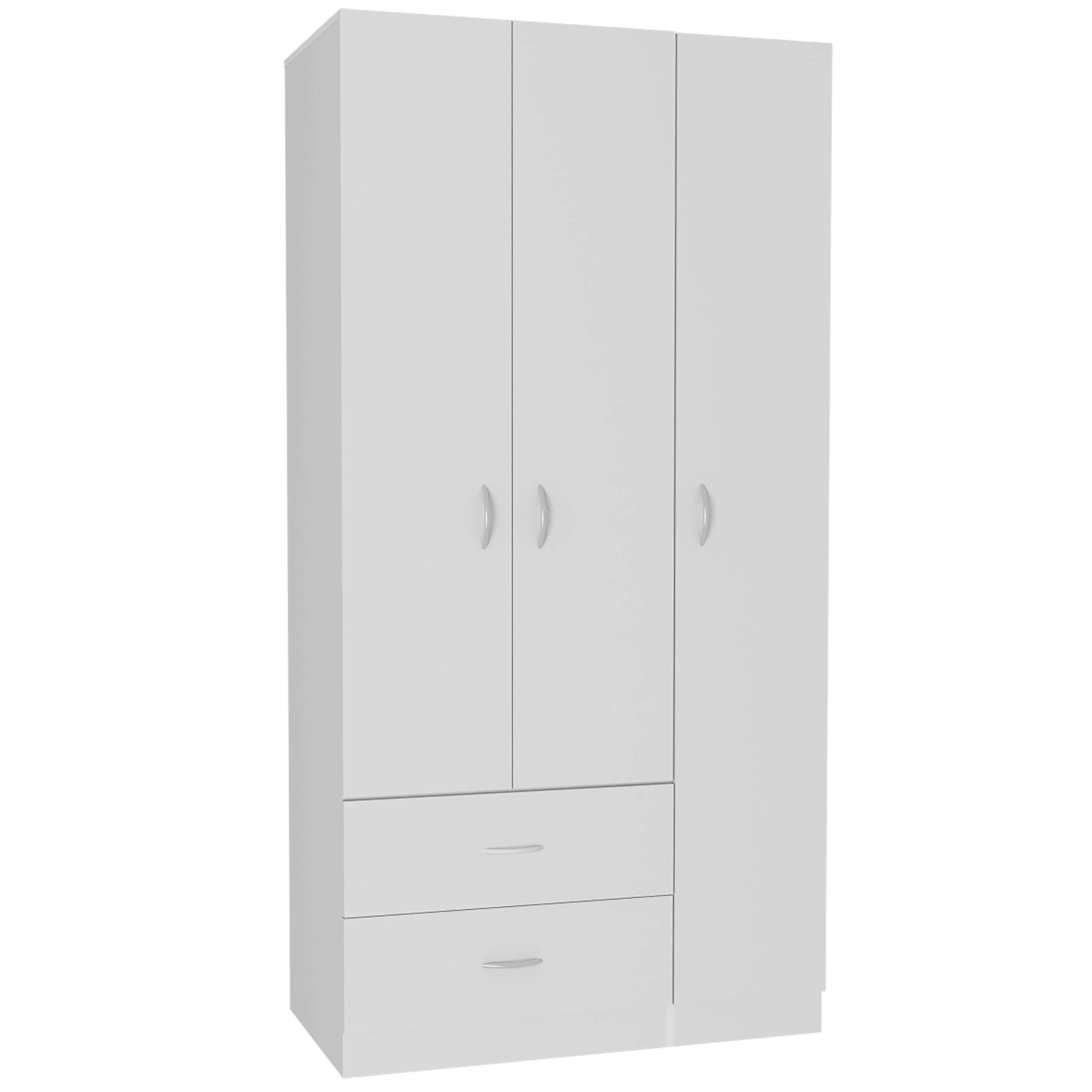 Tuhome Austral 3 Door Armoire with Drawers, Shelves, and Hanging Rod -White