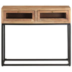 vidaXL Stylish Wooden Console Table with Drawers - Solid Acacia Wood Table with Steel Base - Rectangular Industrial Furniture for Hallway, Entryway