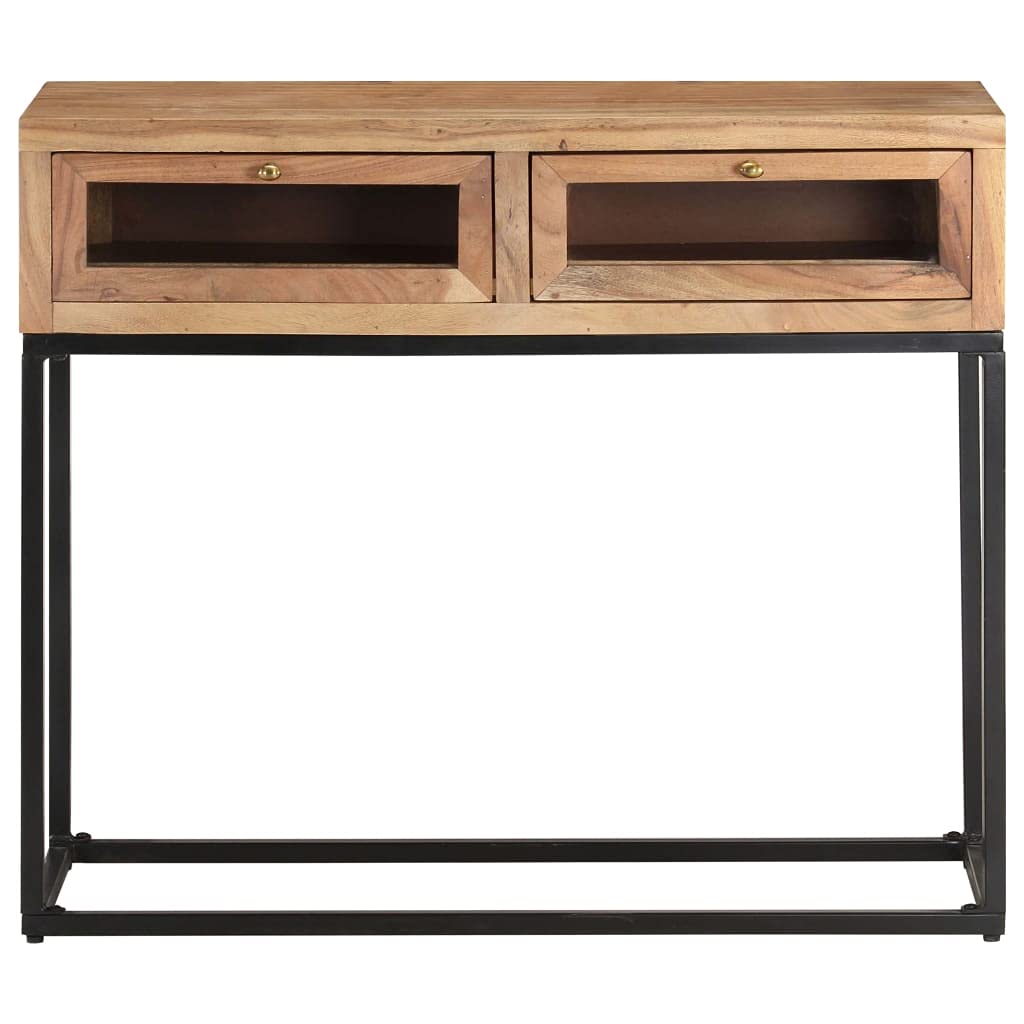 vidaXL Stylish Wooden Console Table with Drawers - Solid Acacia Wood Table with Steel Base - Rectangular Industrial Furniture for Hallway, Entryway