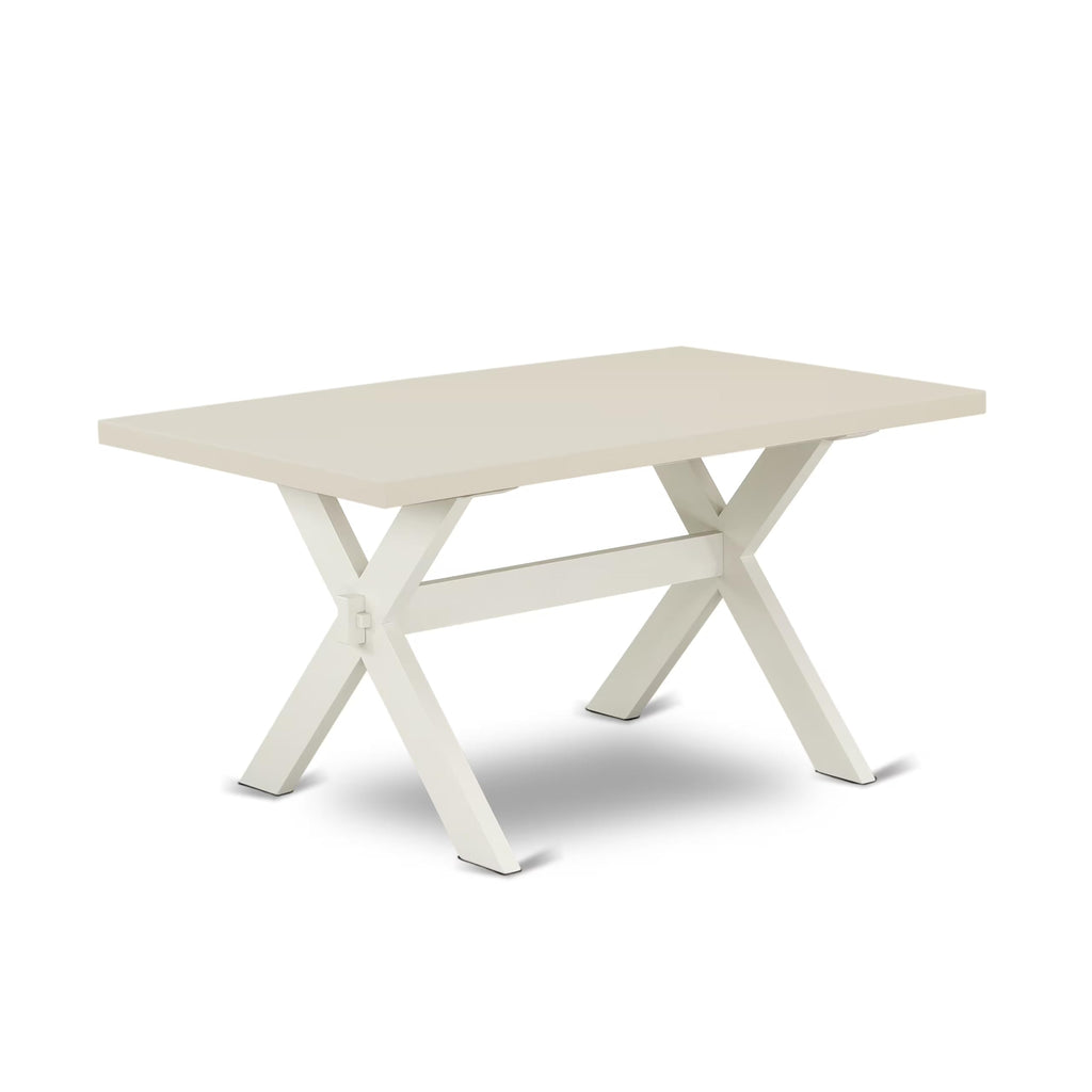 East West Furniture X026Si215-7 7 Piece Dinette Set Consist Of A Rectangle Dining Table With X-Legs And 6 Baby Blue Linen Fabric Parson Dining Room Chairs, 36X60 Inch, Multi-Color