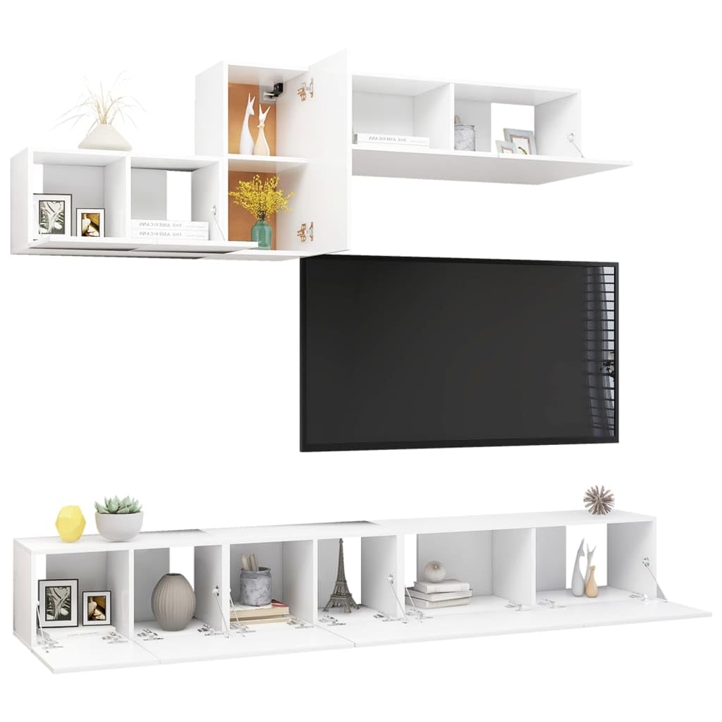 vidaXL TV Cabinet Set 6 Piece Home Living Room Furniture TV Stand HiFi Stereo Cabinet Media Unit Entertainment Center White Engineered Wood