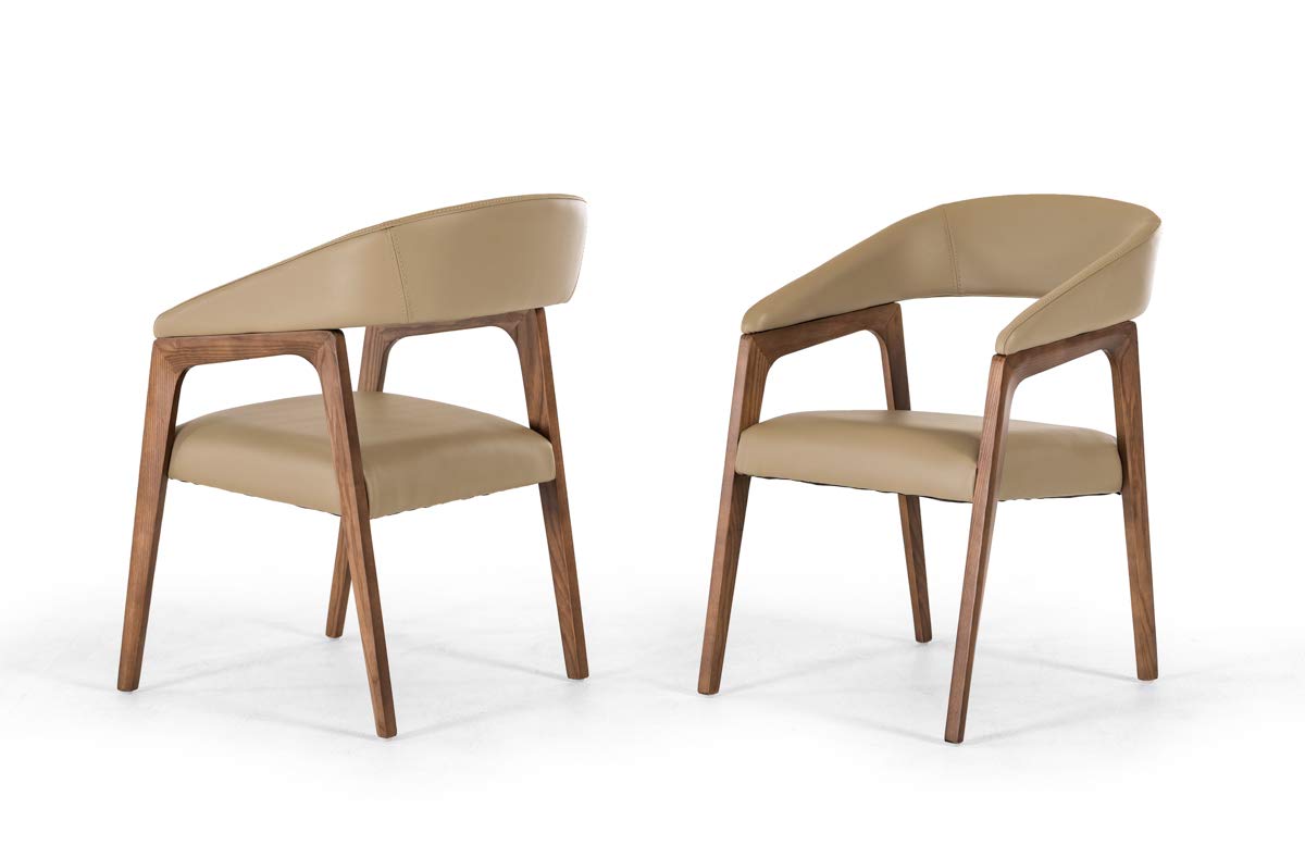 HomeRoots Taupe & Walnut Wood, Leatherette 31' Taupe Leatherette and Walnut Wood Dining Chair